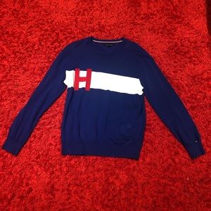 Rare ❗️Blue Knitted Tommy Hilfiger Crewneck Sweater with Red H